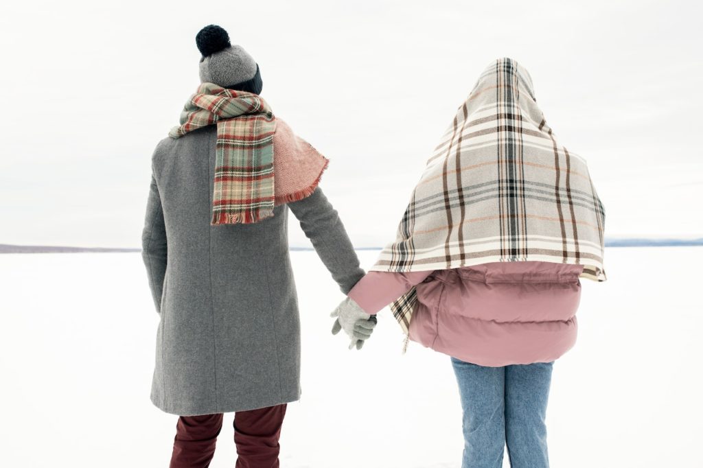 Snowy day wearing mittens